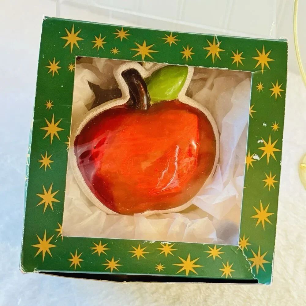 Impuls Christmas Ornament Glass Apple Mouth Blown Hand Painted in Poland